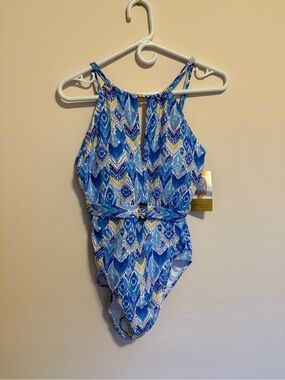 Gottex Blue Multi-Pattern One-Piece Swimsuit